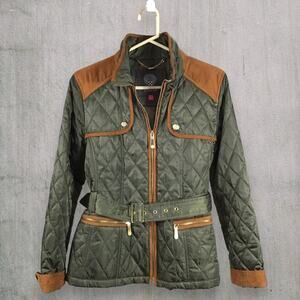 Vince Camuto Quilted Equestrian Riding Field Jacket Women’s M Olive Green Belted